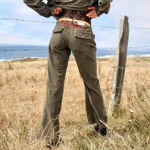 Olive Green Embroidered Corduroy Pants